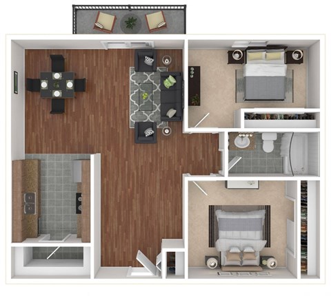 Floor plan for 2 beds, 1 bath, 900 sqft